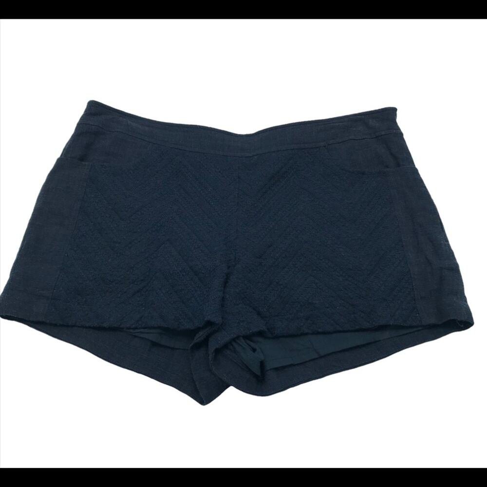 SKIES ARE BLUE Navy Embroidered Linen Blend Shorts
